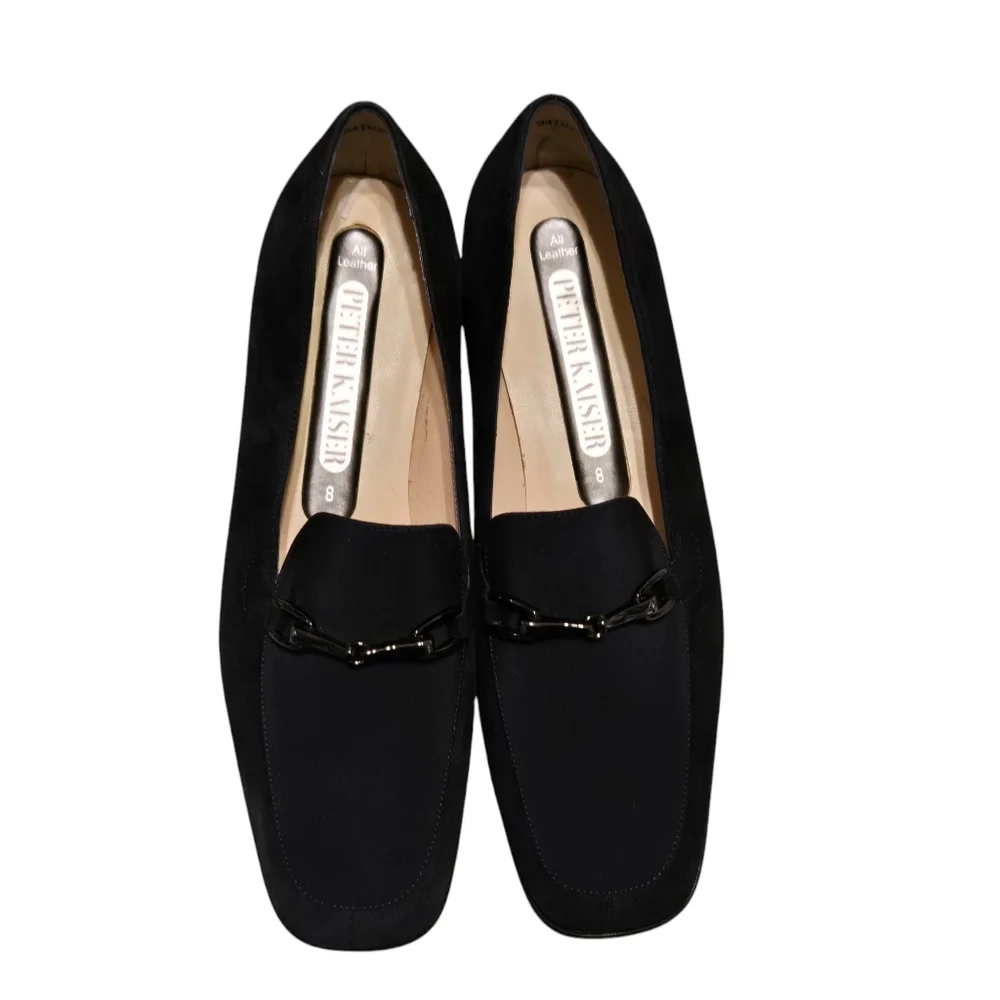 Vintage Peter Kaiser Amelia Navy Suede Seta Leather Lining Loafers Size 8 w/Box